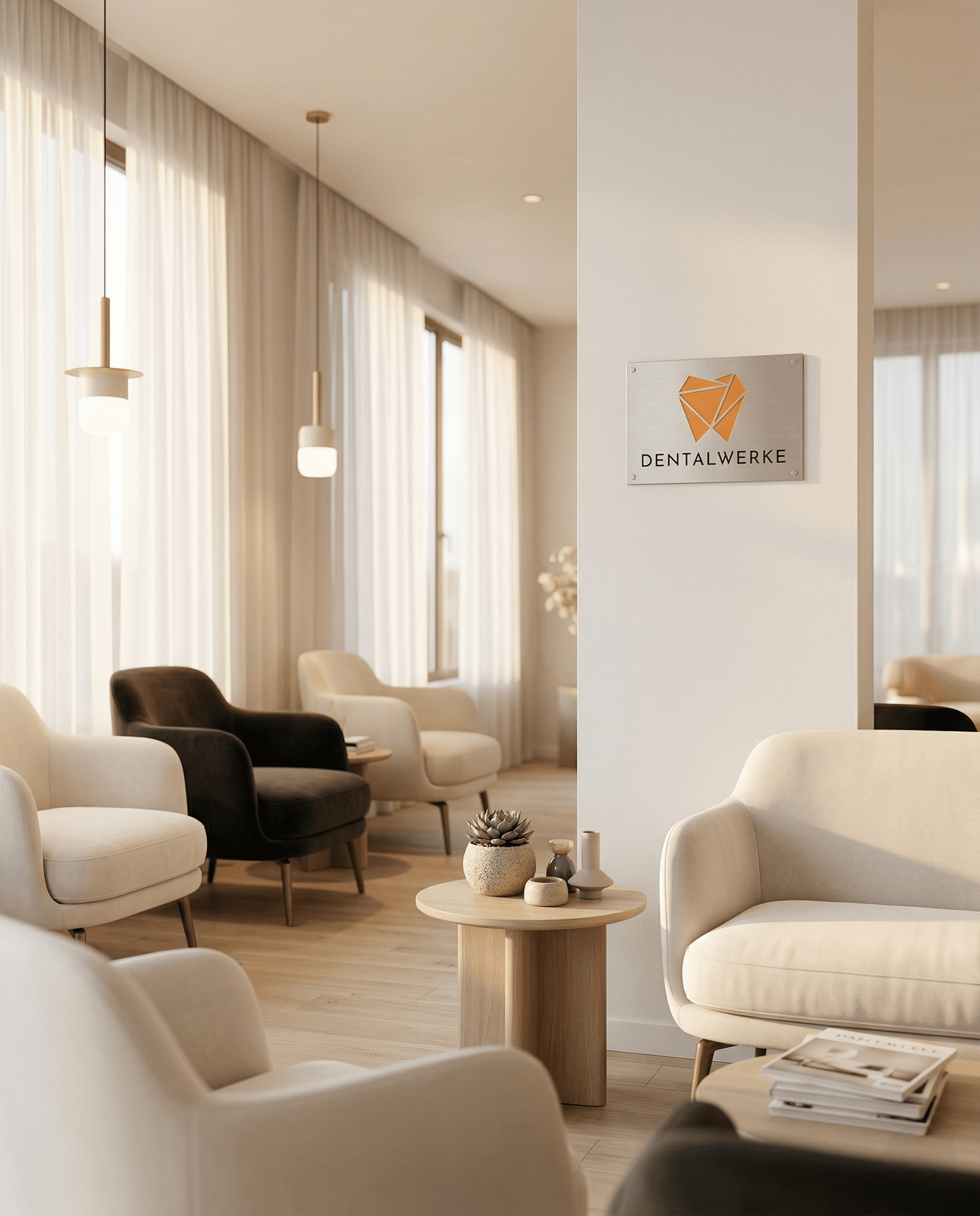 Wartebereich der Zahnarztpraxis Dentalwerke in Kiel — ruhig und barrierefrei zugänglich